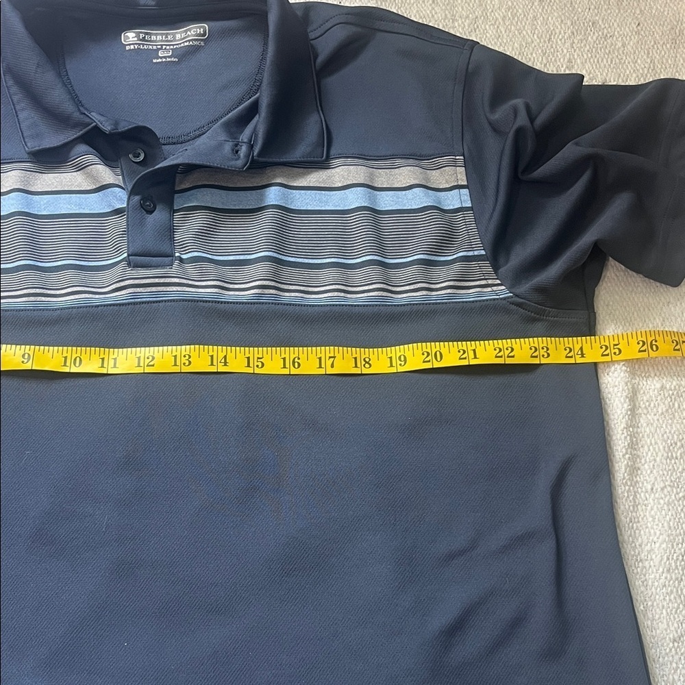 (105)Pebble Beach Dark Blue Polo with Light Stripes - Picture 3 of 3